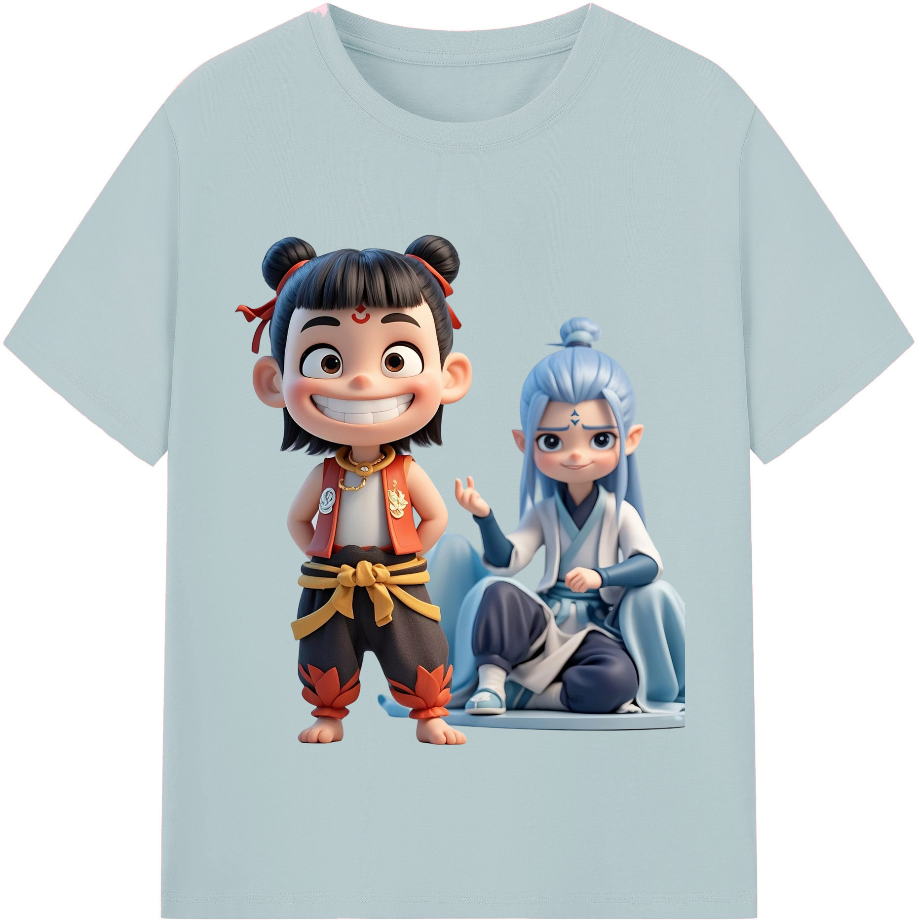 （画像用） Ne Zha 2 ナタ 魔童の大暴れ 綿100％半袖Tシャツ（フロントプリント）